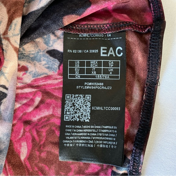 GUESS Women's Jazzi Kimono Sleeves Dawn Of Rose Print Black Bodysuit Size XS - Picture 10 of 12